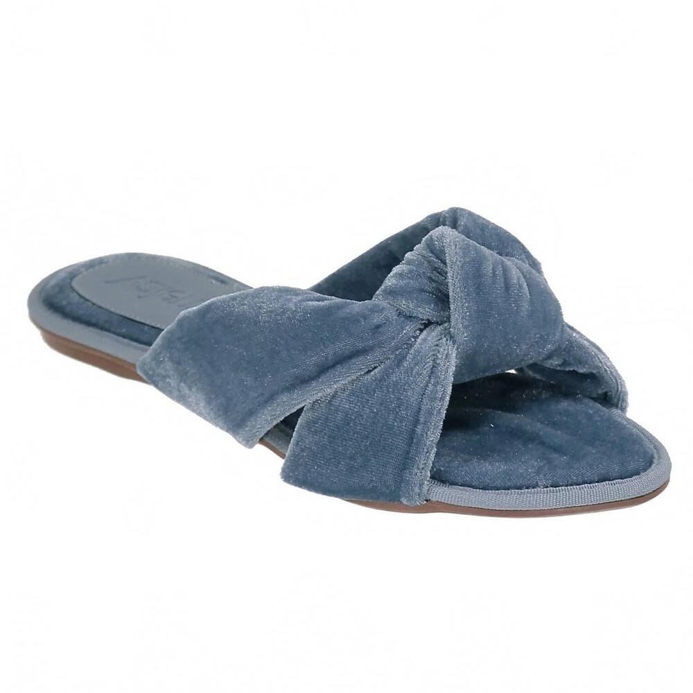 NEW BRUNO MENEGATTI women's valentina chloe velvet knotted flat slippers in blue